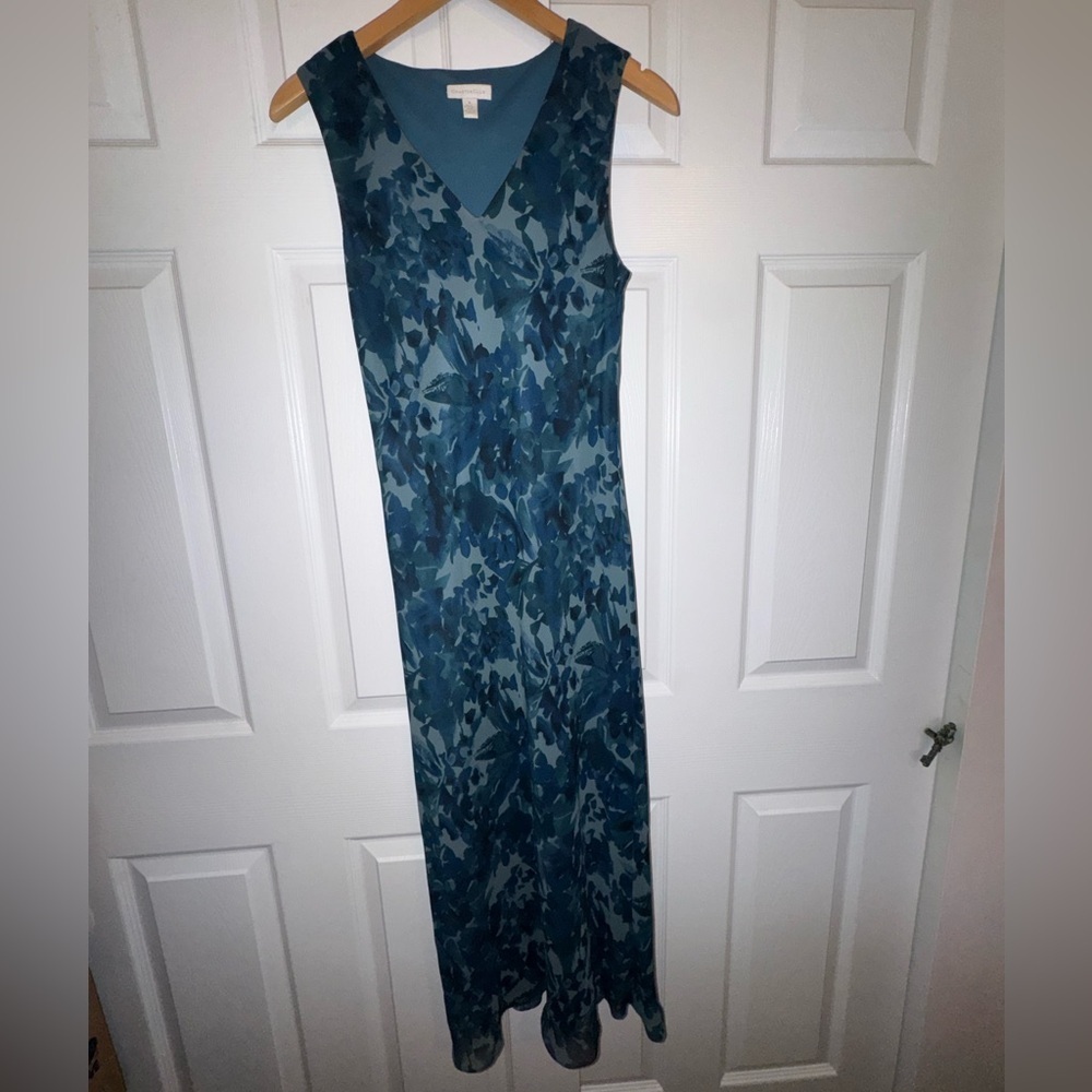 100% Silk Charter Club Teal Floral Maxi Dress